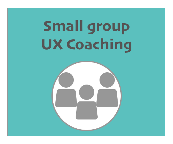 Text "Small group UX Coaching" and an illustration of a group of three people